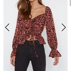 Nasty Gal Leopard Puff Sleeve Ruched Blouse